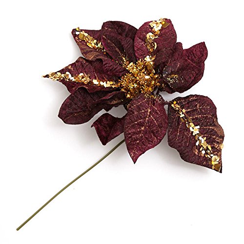 Factory Direct Craft Velvet Purple Poinsettia Picks Trimmed in Gold Glitter | 6 Picks | For Holiday Decor