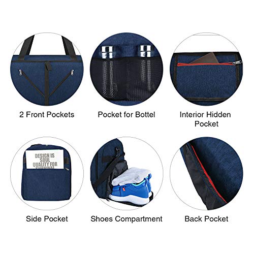 SUNPOW 65L Travel Duffel Bag, Weekender Bag With Shoes Compartment Tear Resistant Foldable Duffle Bag For Men Women Royal Blue