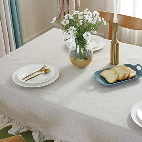 Meiosuns Tablecloths Lace Table Cloth Natural Linen Ruffled Tablecloth Rectangular Table Cover Simple Style Tablecloths Heat and Moisture Resistance Home Decor (White1, 55"x102")
