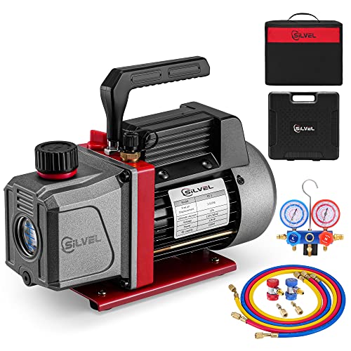 SILVEL 1/4HP HVAC Vacuum Pump, 3.5CFM Single Stage AC Vacuum Pump and