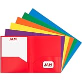 JAM PAPER Heavy Duty Plastic 2 Pocket Extra Tough School Folders - Assorted Primary Colors - 6/Pack