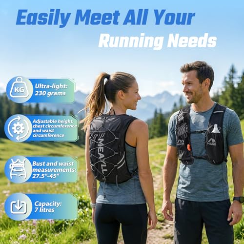 Running Vest Women & Men, Hydration Vest with 500ml TPU Water Bottle, Lightweight Comfortable Running Backpack, 7L Capacity Fits 2L Bladder for Trail Running Cycling Hiking Marathons