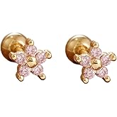 Niaspi Pink Crystal Flower Cartilage Stud Earrings for Women Delicate Cubic Zirconia Floral Screw Back Studs Earrings Helix Conch Tragus Piercing Jewelry