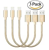 Direct Wire & Cable Nylon USB Lightning Cable Charging Cable for iPhone, 9 Inch, 3 Pack - Gold