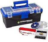 Fishing Single Tray Tackle Box- 55 Piece Tackle Gear Kit Includes Sinkers, Hooks Lures Bobbers Swivels and Fishing Line By Wakeman Outdoors Blue