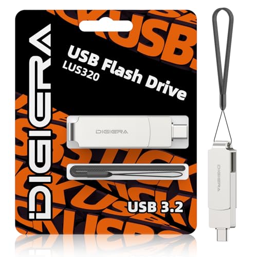DIGIERA 512GB 2-in-1 USB-A & USB-C Flash Drive, USB 3.2 Gen 1 Thumb Drive, 540MB/s Read 430MB/s Write, 360° Swivel Compact Aluminium Memory Stick for File Transfer, Backup & Travel Storage