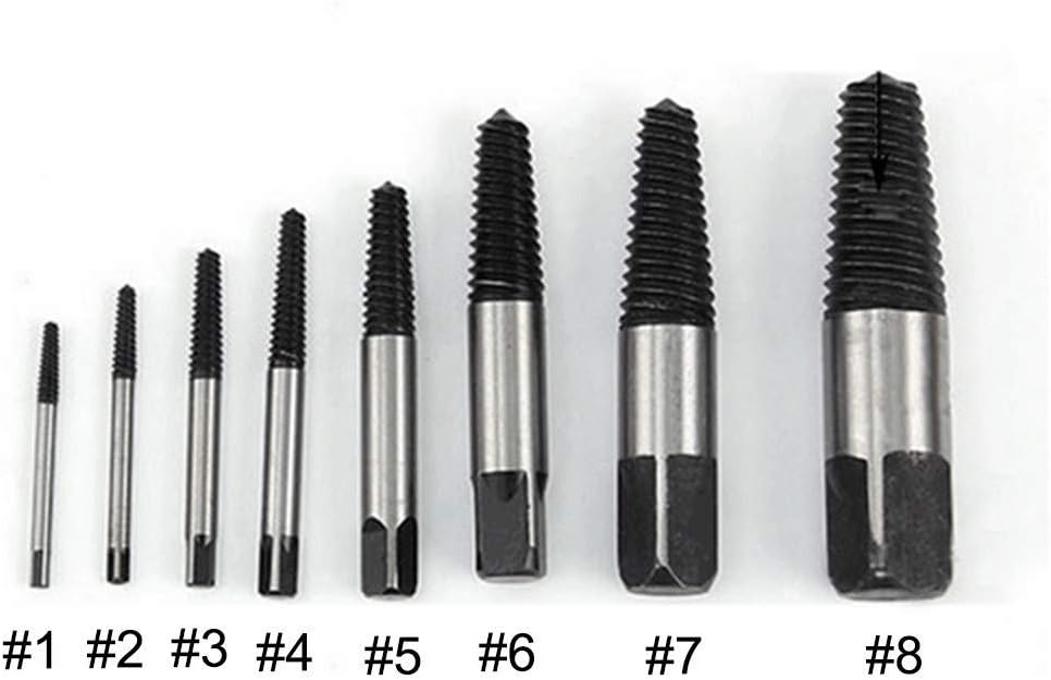 8 Piece Spiral Screw Extractor,Drill Bit Set,Faucet Broken Wire Extractor Tool for Home,Easily Remove Stripped or Damaged Screws(Silver)