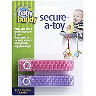 Baby Buddy Secure-A-Toy - Straps Toys, Teether, or Pacifiers to Strollers, Highchairs, Car Seatsâ€” Safety Leash With Adjustable Length to Keep Toys Sanitary & Clean, Pink/Lilac 2 Count