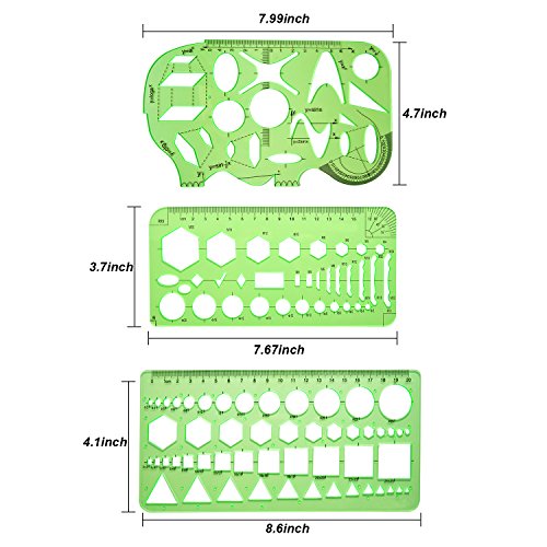 plantillas de dibujos de 9 piezas, reglas geométricas de medición, reglas de borrador de plástico para material de oficina escolar, verde claro