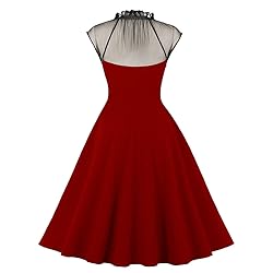Women Ruffle Mock Neck Frill Trim Mesh Corset Dress