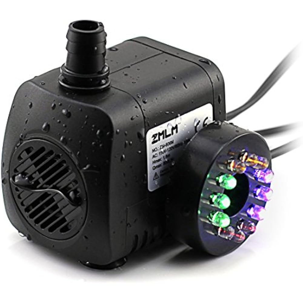 Submersible Water Pump (15W 800L/H) With Colorful LED Light For Indoor