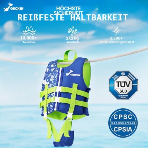 Schwimmweste Kinder - Schwimmhilfe für Jungen und Mädchen mit verstellbaren Schnallen & Doppelte Sicherheitsgurten, TÜV geprüfte, Kinder Schwimmweste Neopren 2-3 Jahre, 15-19 kg