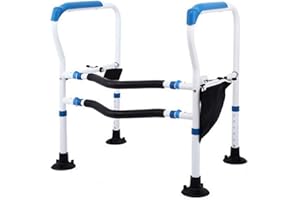 Toilet Safety Frame & Rail with storage, Stand Alone Toilet Handrails with Adjustable Height and Width, 440 LBS Weight Capaci