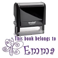 Purple Ink, Personalized Pretty Butterfly Self Inking Stamp. This Book Belongs To Kid