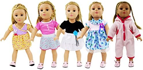 Bitty Baby Doll Dress Clothes, AOFUL Lot Fashion Pajamas Skirt Outfits Fits 14''-16" inch American Girl Dolls and more Set of 5