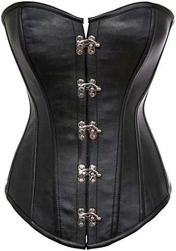 2017 Womens Black Faux Leather Overbust Lace Up Corset/Bustiers