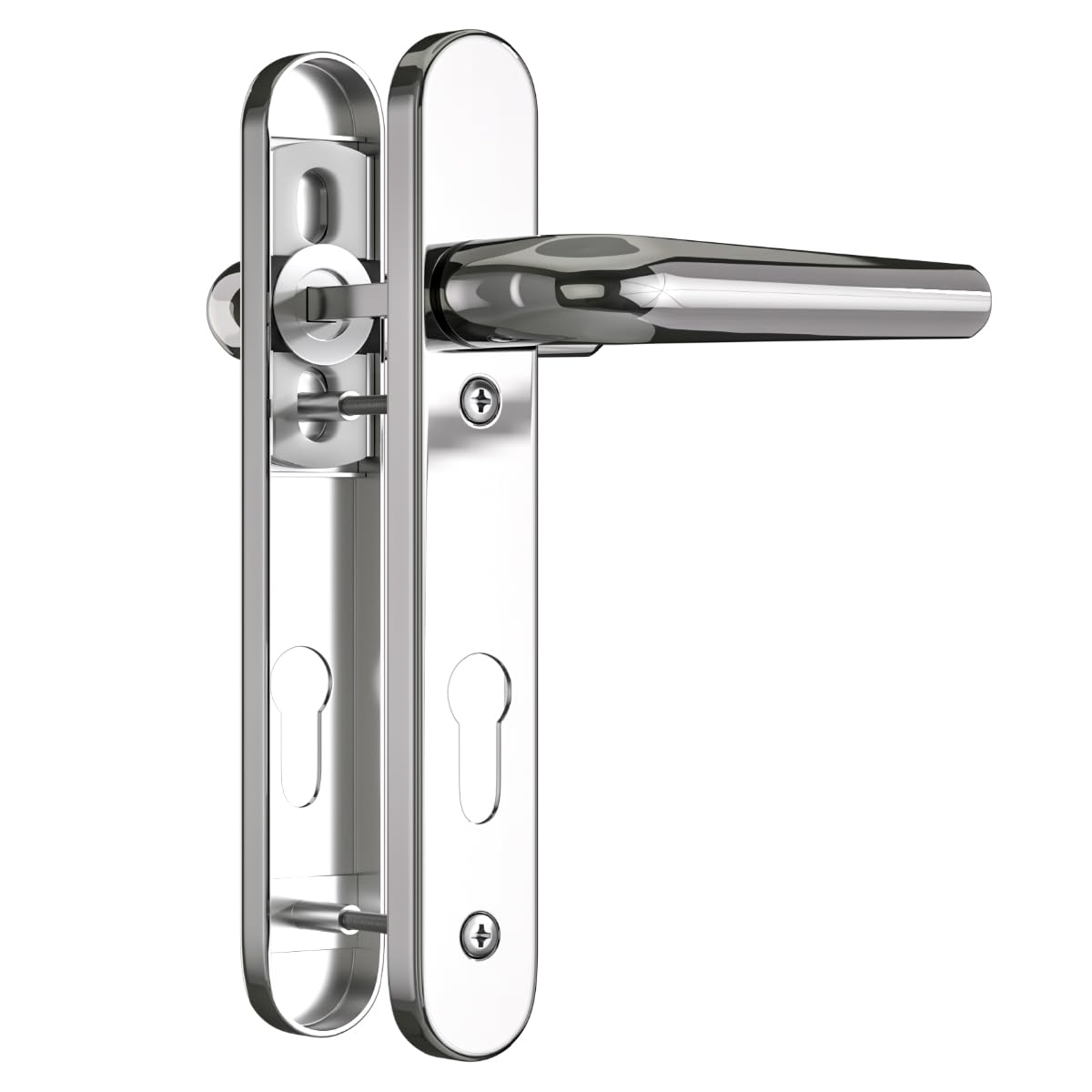 Bwintech 1 Set Polished Chrome UPVC Door Handle Set Stainless Steels 304, 92mm Backset,122mm Screw Hole Distance, 219mm Plate Length Front Door Handles for UPVC Door — image 1