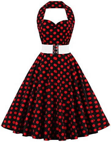 Women's Sleeveless Ruched Bust Halter Dress Vintage Cocktail Girl Rockabilly Swing Skirts with Belt