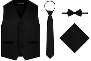 Oliver George Kids Boy's 4-Piece Solid Formal Suit Vest Set, Zipper Tie, Bow Tie & Handkerchief Set for Suit or Tuxedo