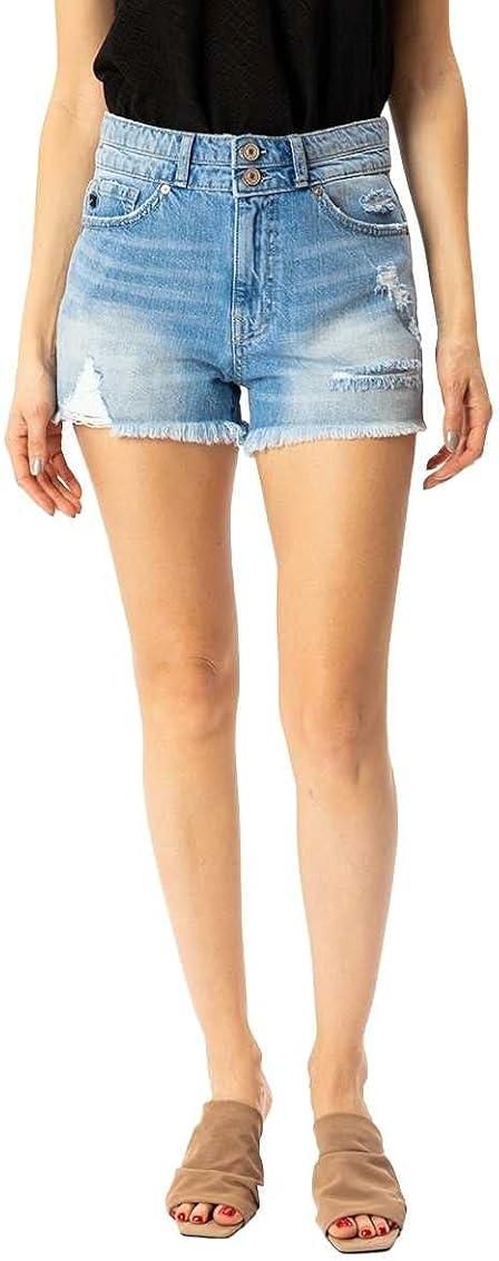 Kancan Women's High Rise Distressed Mom 