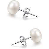 Lantine Pearl Stud Earrings-925 Sterling Silver Genuines Freshwater Cultured Pearl Earrings Studs For Women Size Choose