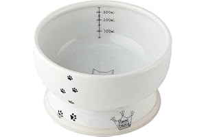 Necoichi Raised Cat Water Bowl, Elevated, with Measurement Lines, Dishwasher and Microwave Safe (Cat, Regular),White