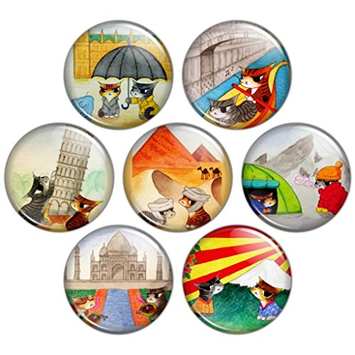 Button Bistro Women's Traveling Cats 1.25 inch (32 mm) Pinback Button Set Badges Pins