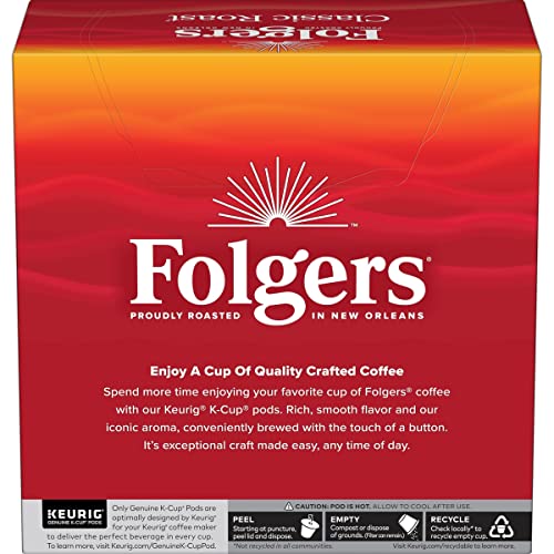 FOLGERS CLASSIC ROAST COFFEE, MEDIUM ROAST, K CUP PODS FOR KEURIG COFFEE MAKERS, 32COUNT