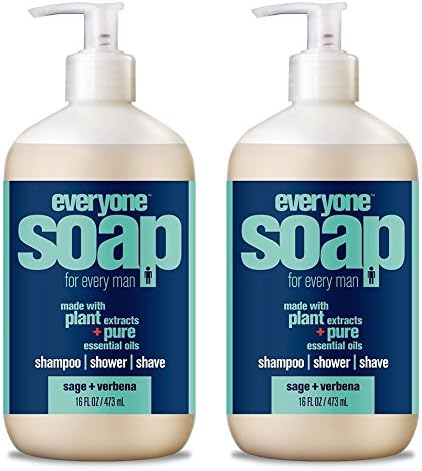 EveryOne Men's Soap Sage and Verbena (Pack of 2) With Bergamot, Clary Sage, Lemon Peel, Juniperus, Citridoria, Orange, Peppermint, Lavender, Aloe Vera, Matricaria, Camellia and Calendula, 32 oz. each