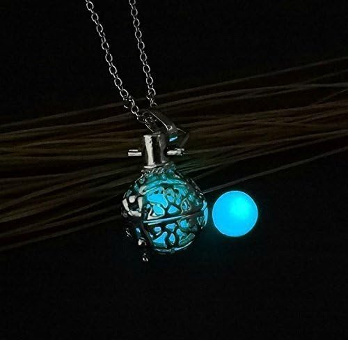 Blue Glow Steampunk Silver Glow in the Dark Filigree Globe Pendant Locket Glow Orb