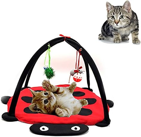 365mx Cat Play Mat,Activity Pet Cat Padded Bed,Suitable for Kitten Kitty,Cat Training,Playing Toys with Hanging Bell Ball and Mice,Red Ladybug Color,Pack of 1