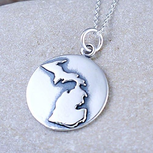 Michigan Necklace - Sterling Silver State Charm Jewelry on 18" Chain