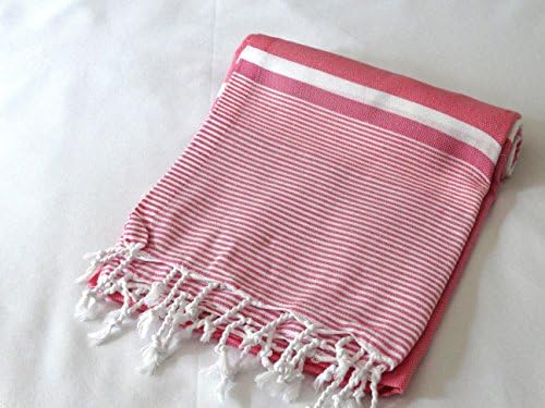 HIERA - TERRENO Peshtemal 100% Natural Turkish Cotton for Beach Shower Bath Hammam Guest Towel 71' x 39' (Candy Pink - Pink)