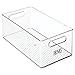 mDesign Deep Plastic Kitchen Storage Organizer Container Bin with Handles and Labels for Pantry, Cabinet, Shelf, Fridge, Freezer - Holds Dry Goods, Sauces, Condiments, Ligne Collection, 4 Pack, Clear