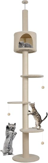 ARTETHYS Floor to Ceiling Cat Tree 260cm 5 Tiers Beige