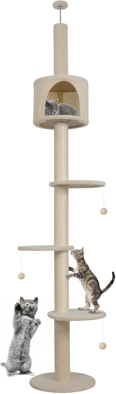 ARTETHYS Floor to Ceiling Cat Tree 260cm 5 Tiers Beige