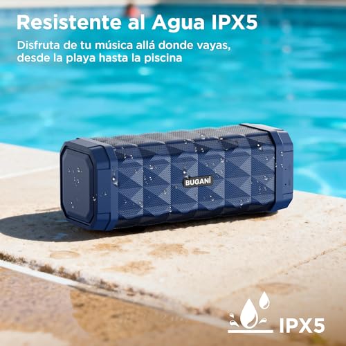 BUGANI Portable Bluetooth Speaker 5.4, Powerful Bluetooth Speaker 30W, Small Speakers, Dual Bass Speaker, 30H Playback, IPX5 Waterproof, TWS Pairing, for Outdoor, Parties