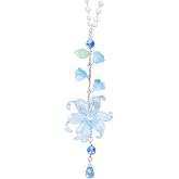 Luneclat Lily Leaf Car Charm Blue Summer Waterlily Floral Suncatcher | Glass Resin Design. Rearview Mirror Charm , Car Interior Decoration