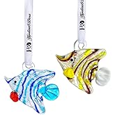 Set of 2 Blown Glass Tropical Fish Ornament for Christmas Tree Collection Art Glass Marine Life Decorative Hanging Christmas Ornaments for Tree,Holiday Home Decorations,2inch
