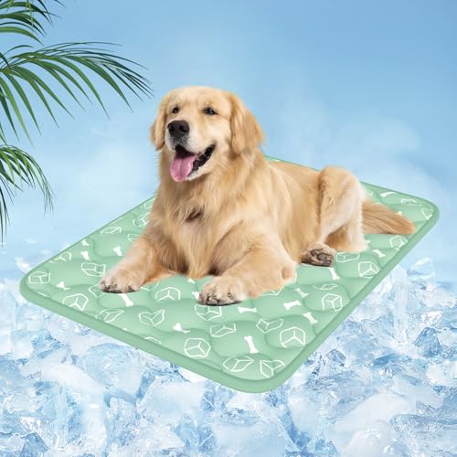 Rywell Tapete Refrescante para Perros 110*80CM, Tapete Frío para Perros/Mascotas, No Tóxicos Alfombrilla de Refrigeración Fresco Portátil,Lavable Manta de Refrigeración con Cambio de Color Endotérmico