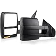 Perfit Zone Towing Mirrors Left & Right Pair For 2007-2014 F-150,POWER HEATED,AMBER SIGNAL,PUDDLE LIGHT,Covex Lens,BLACK Mirror Driver Passenger LH RH Replacement