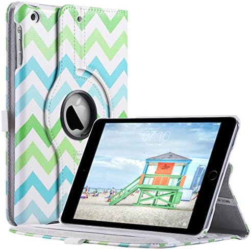 ULAK iPad Mini Case,iPad Mini 2 Case,iPad Mini 3 Case, 360 Degree Rotating Synthetic Leather Stand Case Cover for Apple iPad Mini 1/2/3 (7.9-inch) with Auto Sleep/Wake Function(Wave-Blue/Green)
