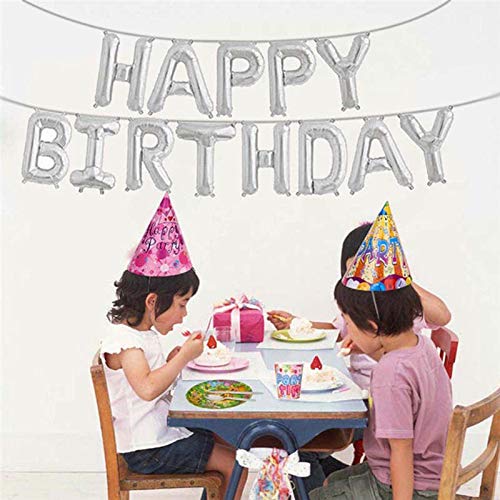 Conniecony Happy Birthday Balloons,16 inch Happy Birthday Alphabet Banner Foil Balloons Mylar Balloons for Birthday Decorations and Party Supplies (Silver)