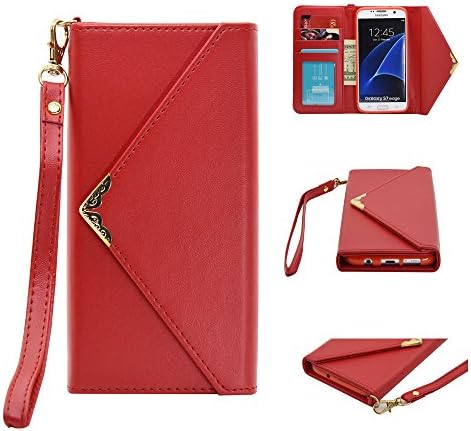 Samsung Galaxy S7 Edge Wallet Case,Rejazz [Red]  Envelope Flip Handbag Shell Women Wallet PU Leather Magnetic Folio Cover Cases with Credit Card ID Holders Wrist Strap for Samsung Galaxy S7 Edge