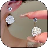 Vintage Flower Hoop Huggie Earrings for Women,Fashionable Exquisite Camellia Floral Dangle Drop Earrings Elegant Party Jewelry Gifts