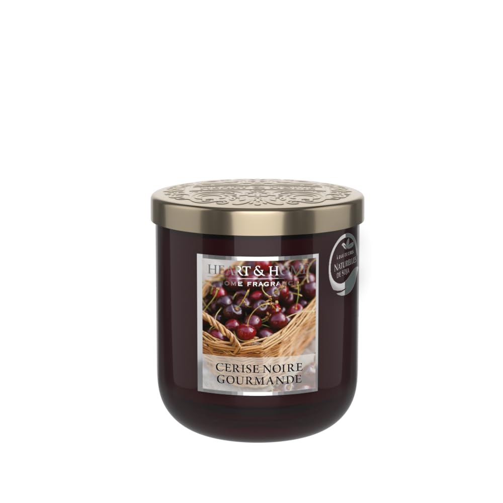 HEART & HOME - Scented candle made from natural soy wax for home - Gourmet black cherry small jar - Burn time 30h - Gift, decoration and fragrance for The home