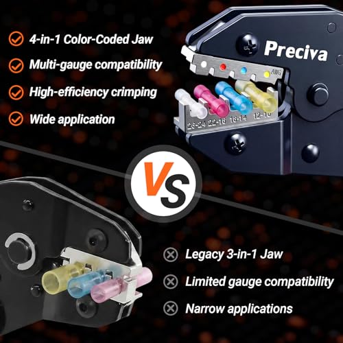 Preciva Crimping Pliers with 180 Heat Shrink Connectors (0.25-6 mm²), Crimp Connector Crimping Tool for Circuit Maintenance and Workshop Inserts
