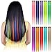 Hawkko 20PCS Colored Clip in Hair Extensions 22 Inch Colorful Straight Party Highlights Multi-Colors Synthetic Hairpieces for Women Girls
