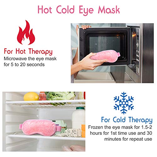 Gel Eye Mask, Hot Cold Therapy for Puffy Eyes, Dark Circles, Migraines, Headache Pain Relief, Adjustable Strap, Soft Fabric, Reusable, Soft Fabric Backing