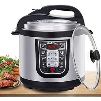 Geek Chef 6 Qt Multiuse Electric Pressure Cooker, Stainless Steel Inner Pot, 12 Presets Programmable Multicooker, Sous Vide Cooking Mode, Rice Cooker, Sauté, Yogurt Maker and Keep Warmer for 24 hs and Delay Start
